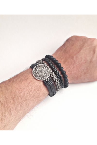 E&F Takı 4 قطع من أساور جلدية بتصميم بوصلة فيجفيزر، أساور من الجلد الطبيعي لل...