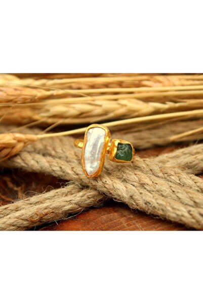 alpsilverart 925 Ayar Gümüş Doğal Barok İnci Ve Ham Apatit Taşlı Yüzük | Kadı...