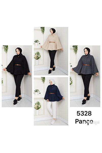 Moda New Face New Season Women's Button Detailed Belted Cashmere Poncho