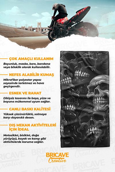 Bricave Karanlık Kuru Kafa Desenli Motosiklet Bandana Boyunluk Maske