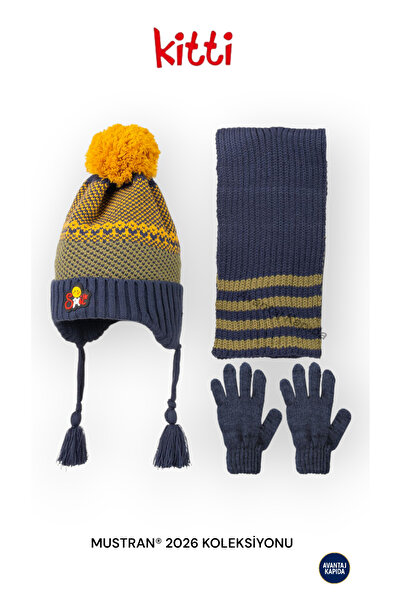 Mustran Kitti 4–8 Years Old Girls Boys Children's Beret Scarf Gloves 3-Piece Winter Set |   Polar Fleece Lined Knitwear |   New Season 2026