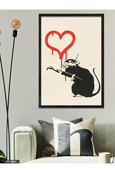 CeSht Banksy Rat Art Jednodijelna crna slika u drvenom okviru