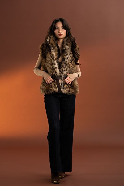 roibyardaözmen imprimeu leopard ,Vestă de blană cu centură