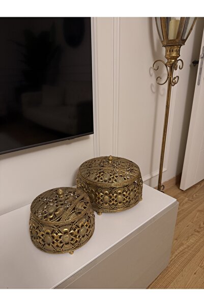 THE LİNSE Metal Dekoratif Yuvarlak Kutu Takım 22*17ve30*20 cm