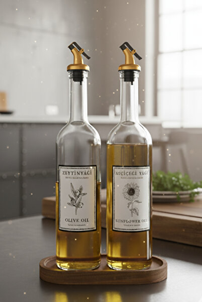 EA Home Concept Stylish Glass Oil Pot Set (2 Pieces) for Olive Oil and Sunflo...