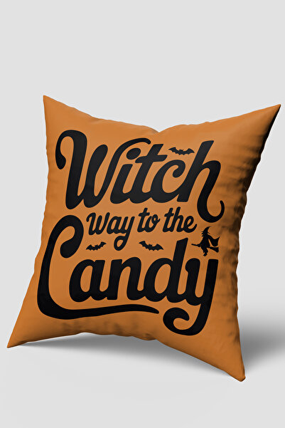 EsnafAli Husă pentru pernă cu tematică de Halloween, cu textul Orange Witch Way to the Candy