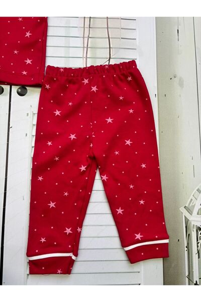 Luvty Çocuk Bebek Pijama Takımı Kırmızı Noel Temalı Yıldızlı
