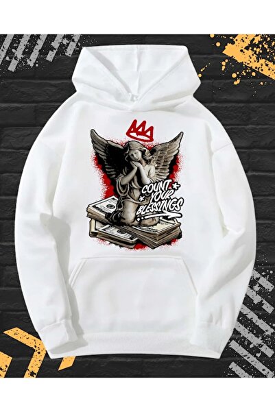 OEM - Men's Printed Hoodie, Count your Blessings, Cotton, White, M INTL