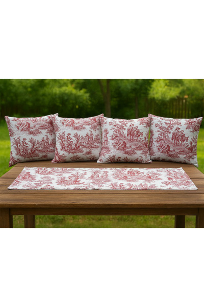 shopshop British French Country Patterned Rustic Decorative Set of 4 Throw Pillow Covers and Runner Cover