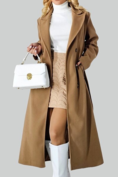 FashionForYou Melanda long coat, thick material and detachable cord, Beige, Size S/M/L, S/L