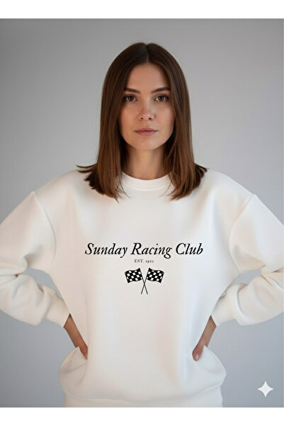 LORVEX سويت شيرت قطني كبير الحجم مطبوع عليه نادي ساندي ريسينغ كلوب للجنسين