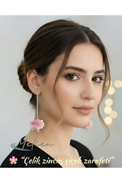 Melien New Steel Chain Exquisite Lace Fabric Flower Earrings Gold-Silver Long Dangle Daily Evening Jewelry