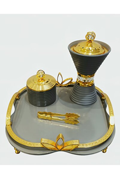 AL OSTORAH A luxurious set of 5 pieces, including a thermos, a teapot, and an elegant incense burner, in addition to a luxurious box and tongs.