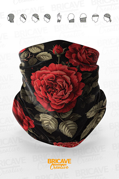 Bricave Retro Büyük Gül Desenli Motosiklet Bandana Boyunluk Maske