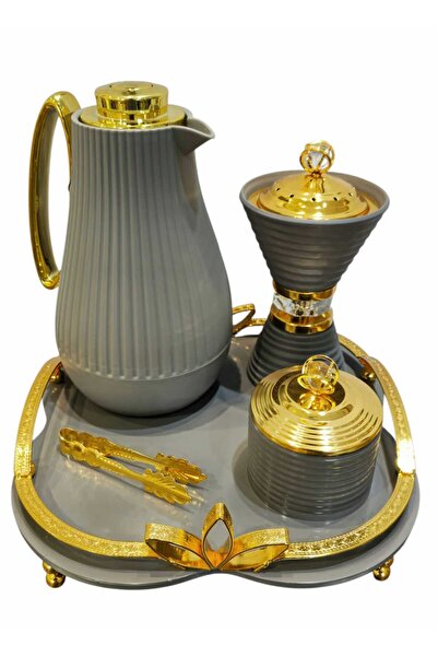 AL OSTORAH A luxurious set of 5 pieces, including a thermos, a teapot, and an elegant incense burner, in addition to a luxurious box and tongs.