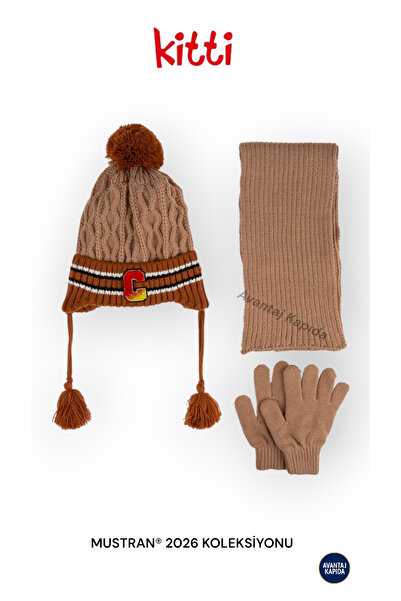 Mustran Kitti 4–8 Years Old Girls Boys Children's Beret Scarf Gloves 3-Piece Winter Set |   Polar Fleece Lined Knitwear |   New Season 2026