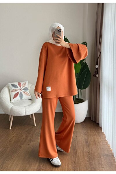 RFK Butik طقم نسائي مكون من قطعتين بتصميم بنطلون واسع الساق على الطراز الإسباني - برتقالي