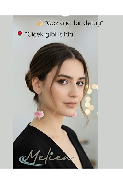 Melien New Steel Chain Exquisite Lace Fabric Flower Earrings Gold-Silver Long Dangle Daily Evening Jewelry