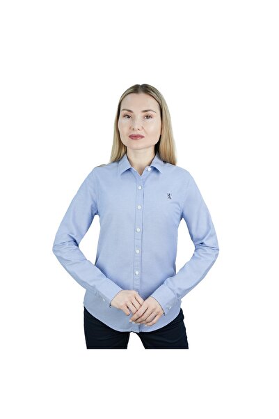 Giordano Women's Cotton Oxford Slim fit Shirt with Lion Embroidery