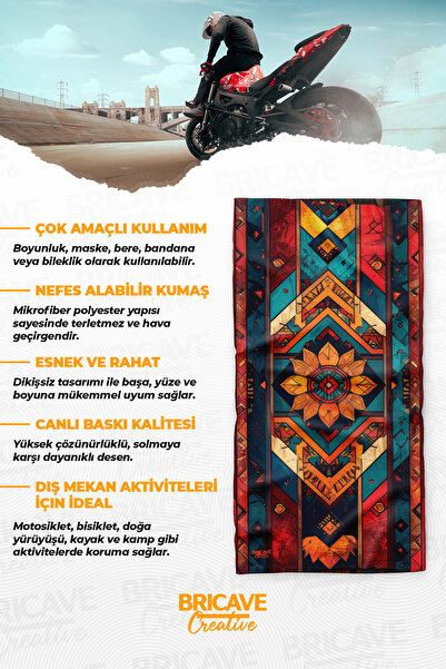 Bricave Etnik Geometrik Desenli Motosiklet Bandana Boyunluk Maske