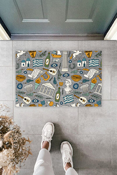 Dormot Greek Heritage Pattern Digitally Printed Front Door Mat – 70X45 cm