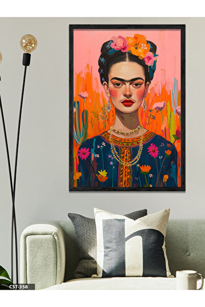 CeSht Frida Kahlo Tek Parça Siyah Ahşap Çerçeveli Tablo