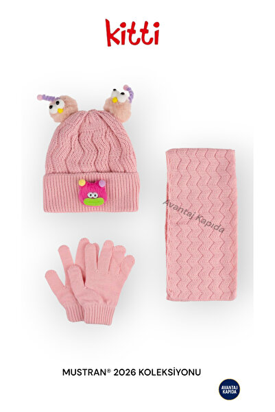 Mustran Kitti 4–8 Years Old Girls Boys Children's Beret Scarf Gloves 3-Piece Winter Set |   Polar Fleece Lined Knitwear |   New Season 2026