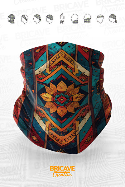 Bricave Etnik Geometrik Desenli Motosiklet Bandana Boyunluk Maske