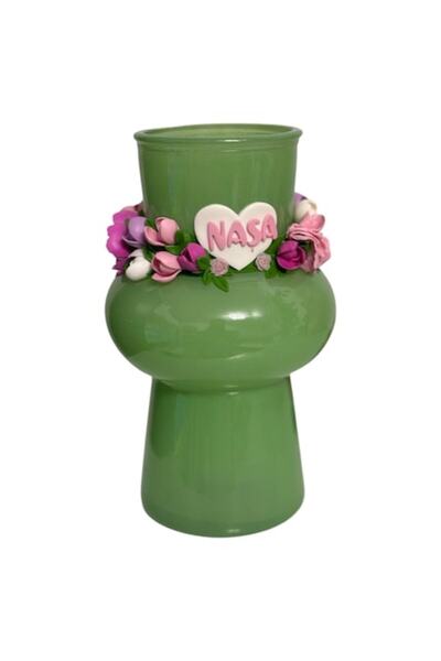 OEM Personalized decorative vase with polymer clay flowers - "Godmother" gift