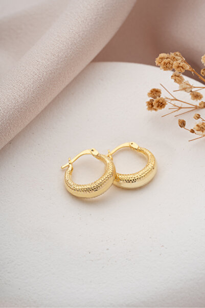 ESSARE 925 Ayar Gümüş Gold Rengi Noktalı Halka Tasarım Şarnel Küpe