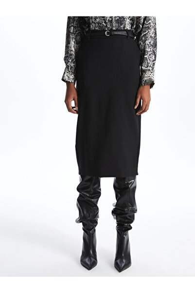 LC Waikiki LCW Vision Siyah Beli Kemerli Standart Fit Kadın Etek