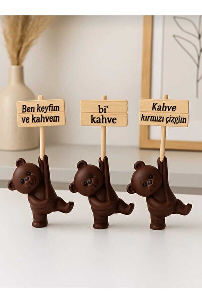 ÇK 3D TASARIM Dekoratif Ayıcık Bi Kahve Seti – Modern Minimal Ev Aksesuarı He...