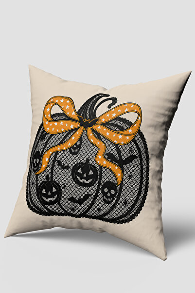 EsnafAli Husă pentru pernă cu tematică de Halloween cu model de dovleac crem