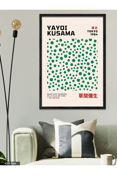 CeSht Yayoi Kusama Tokio 1984 Polka Dot Jednodijelna crna slika u drvenom okviru