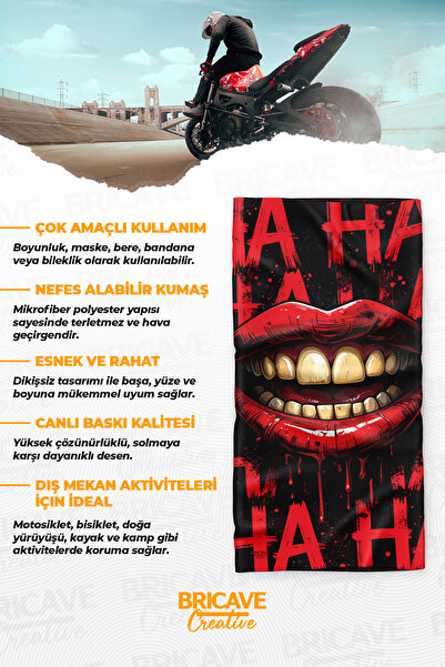 Bricave Joker Tarzı Ağız ve Diş Desenli Motosiklet Bandana Boyunluk Maske