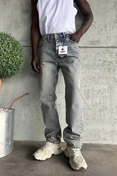 MADZEYMODA بنطلون جينز رجالي فضفاض من الدنيم باللون الأزرق الفاتح KE-920