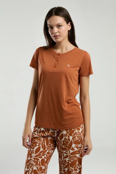 QKK Women's Viscose Half Placket Short Sleeve Pajama Set Q3K2K29