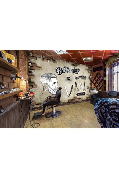 poster marketi Endüstriyel Duvar Berber Duvar Kağıdı - Barber Shop Ekipman Çi...