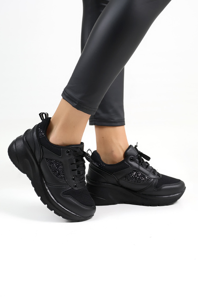 Encool Černé dámské tenisky pro volný čas Sportovní vysoká podrážka s barevnými variantami s detaily flitrů