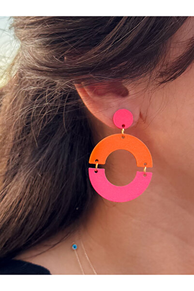 Happiears Pembe Turuncu Geometrik Özel Tasarım Küpe