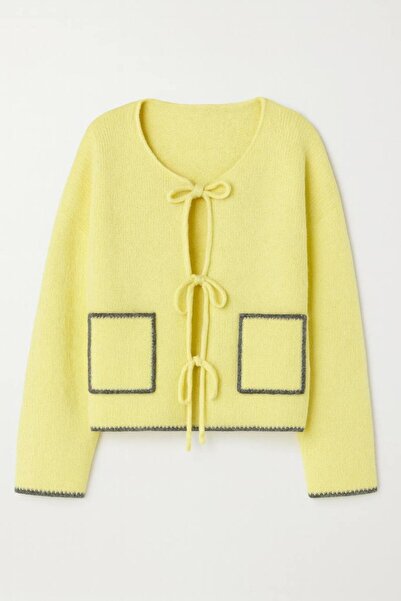 yeditepe fashion Colorful Pocketed Lace-Up Yoshiko Knitwear Cardigan