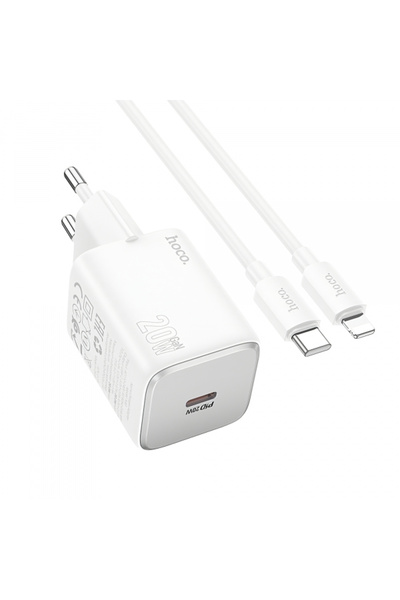 hoco. Incarcator Retea Cu Cablu Lightning HOCO N40, 20W, 3A, 1 x USB-C, Alb