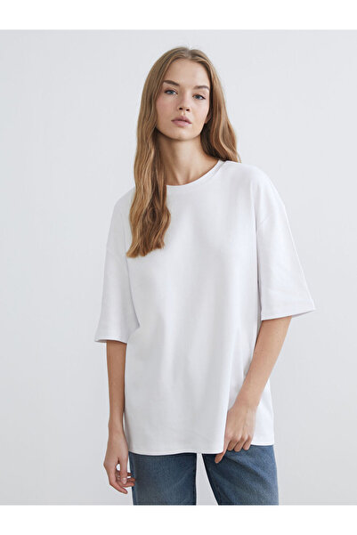 LC Waikiki White Crew Neck Oversize Women's T-Shirt