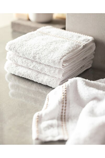Madame Coco Fanya 4-Pack 100% Cotton Hand Towels - White/Beige