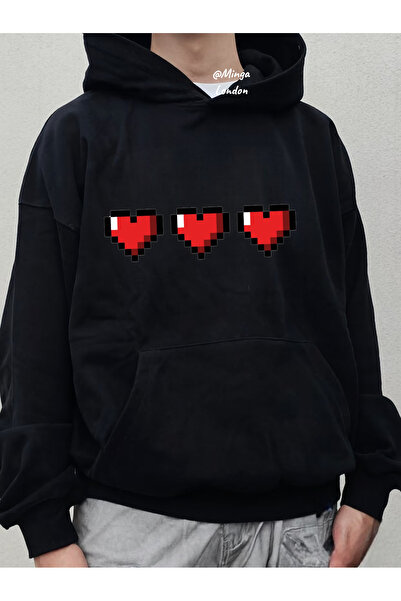 Minga London Hanorac negru cu imprimeu Pixel Heart -ghostella