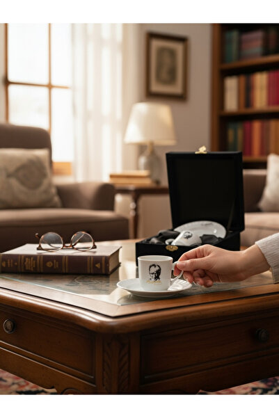 ÅLÅ OTANTİK HEDİYELİK Luxury Single Cup Set with Ataturk Silhouette, Velvet Box