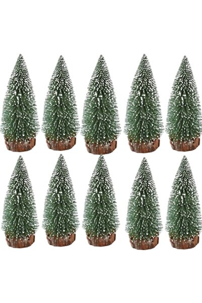 GOLD MARKET Set 10 brazi de Crăciun artificiali, ornament de masă, brad pe suport de lemn, înălțime 20 cm