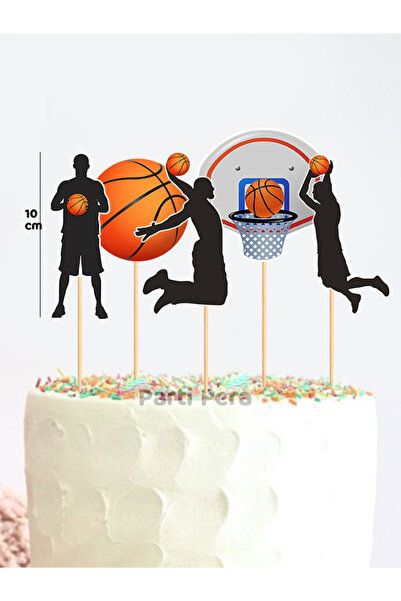 parti pera Basketbol Şekilli Pasta Süsü 5 Parça
