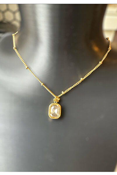 Aleda قلادة من الفولاذ الذهبي على شكل حجر مربع