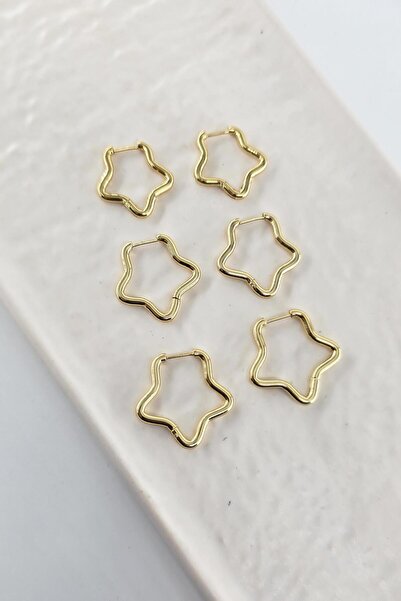 By Zeyna Aksesuar Women's 316 L Stainless Steel Anti Allergenic 3 Sizes 6-Piece Star Geometric Earring Set